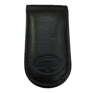 Fossil vintage black leather money clip genuine leather magnetic close